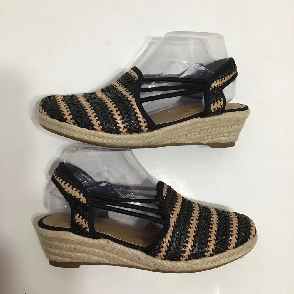 Comfortview Womens Black Brown Slingback The Clea Wedge Espadrille Size‎ 8